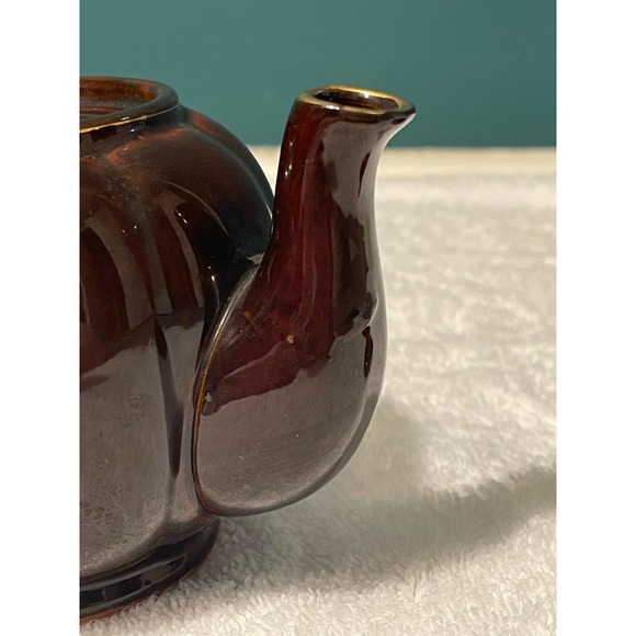 Vintage Moriage Redware Brown Betty Teapot w/ Lid Hand Painted Gold Trim Japan* - Picture 7 of 16